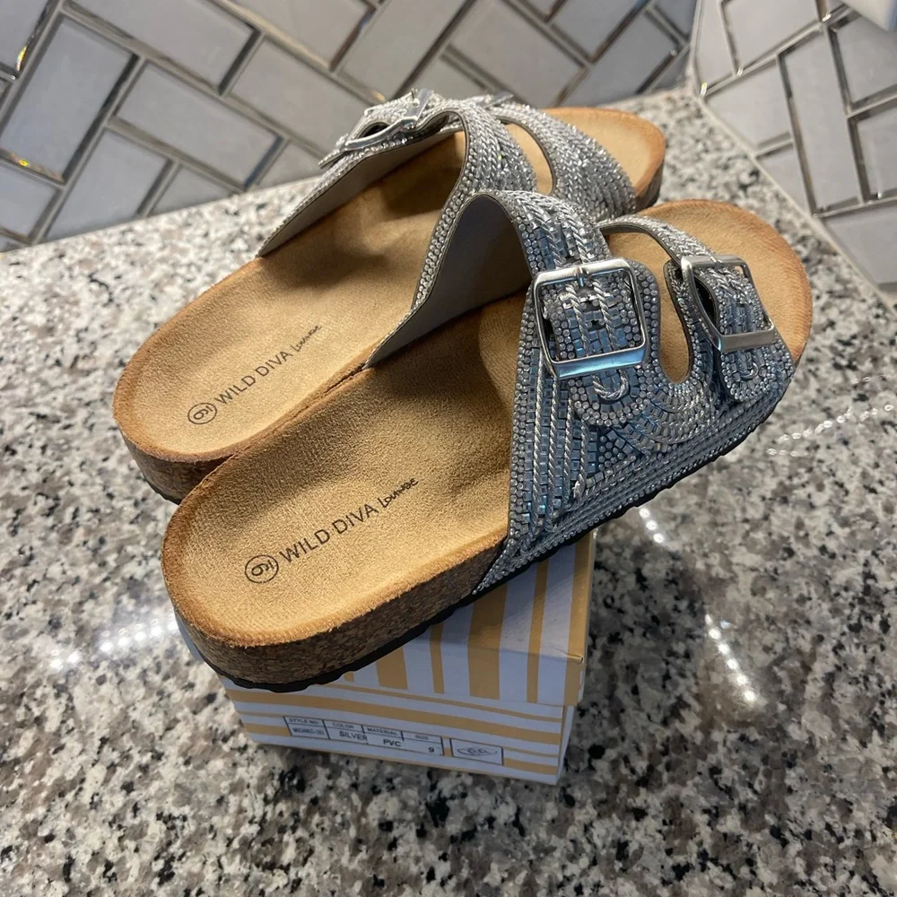 Wild Diva Silver Tan Sandals with Adjustable Straps - Picture 2 of 3